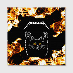 Холст квадратный Metallica рок кот и огонь, цвет: 3D-принт — фото 2