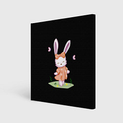 Холст квадратный Крольчонок С Бантиком На Чёрном Фоне, цвет: 3D-принт