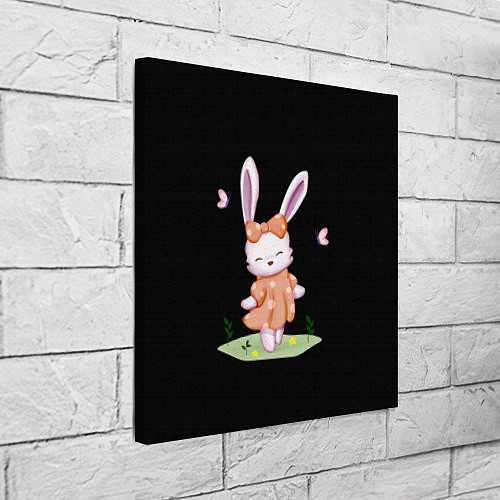 Картина квадратная Крольчонок С Бантиком На Чёрном Фоне / 3D-принт – фото 3