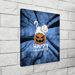 Холст квадратный Белая кошечка верхом на тыкве, цвет: 3D-принт — фото 2