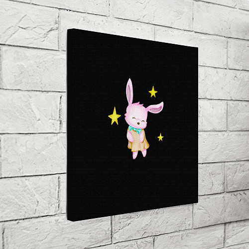 Картина квадратная Крольчонок танцует со звёздами на чёрном фоне / 3D-принт – фото 3