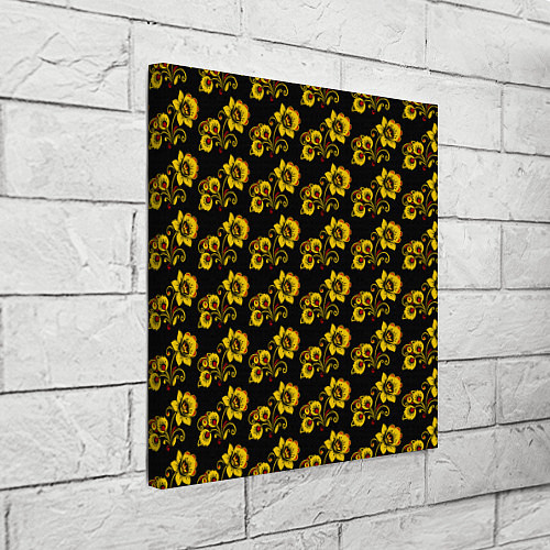Картина квадратная Хохломская роспись цветы на чёрном фоне / 3D-принт – фото 3