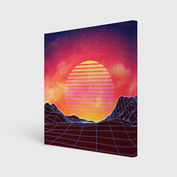 Холст квадратный Абстрактные 3D неоновые горы на закате, цвет: 3D-принт