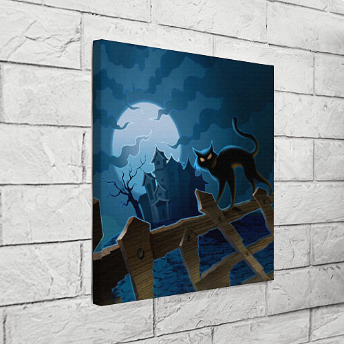 Картина квадратная Хэллоуин - чёрный кот на заборе / 3D-принт – фото 3