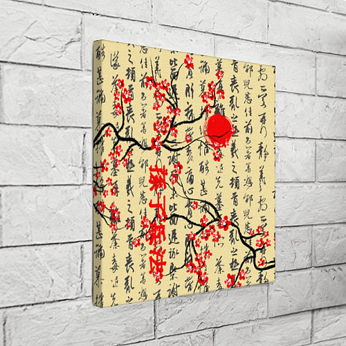 Картина квадратная Иероглифы и сакура / 3D-принт – фото 3