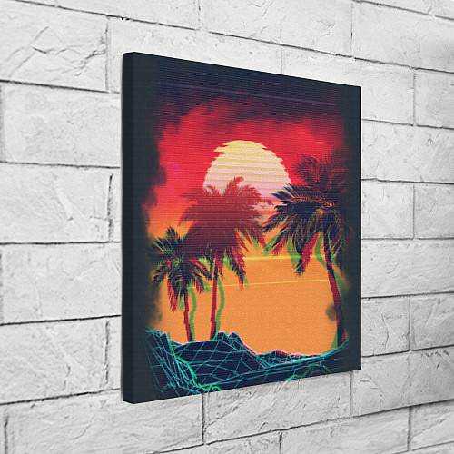 Картина квадратная Пальмы и пляж на закате с помехами VHS ретро дизай / 3D-принт – фото 3