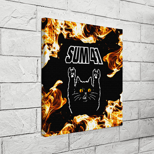 Картина квадратная Sum41 рок кот и огонь / 3D-принт – фото 3