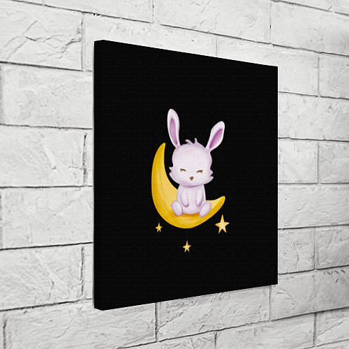 Картина квадратная Крольчонок сидит на месяце на чёрном фоне / 3D-принт – фото 3