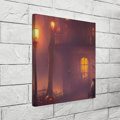 Картина квадратная Викторианский дом и старые фонари с тыквами в пурп / 3D-принт – фото 3