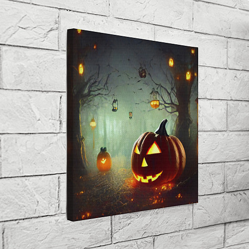 Картина квадратная Тыква на Хэллоуин в ночном туманном лесу / 3D-принт – фото 3