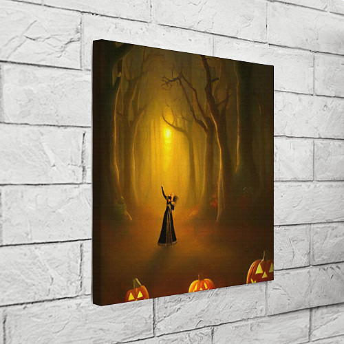 Картина квадратная Ведьма в черном платье в заколдованном лесу с тыкв / 3D-принт – фото 3