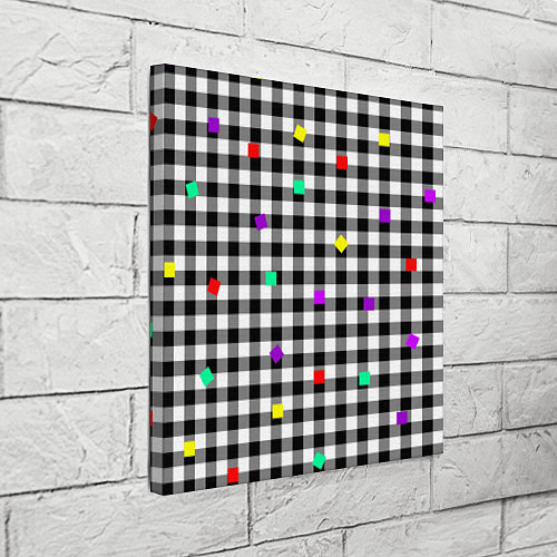 Картина квадратная Черно-белая клетка с цветными квадратами / 3D-принт – фото 3