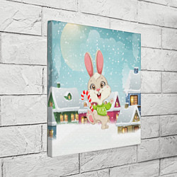 Холст квадратный Новогодний радостный зайчик, цвет: 3D-принт — фото 2
