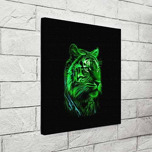 Картина квадратная Нейросеть: неоновый зелёный тигр / 3D-принт – фото 3