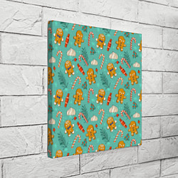 Холст квадратный Новогодний паттерн с печеньем и конфетами, цвет: 3D-принт — фото 2