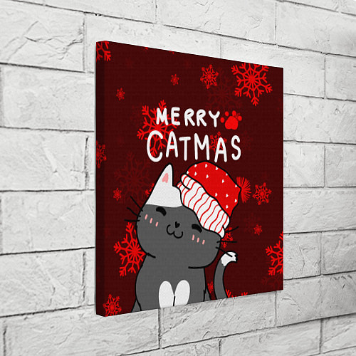 Картина квадратная Новогодние снежинк и котик в шапочке / 3D-принт – фото 3