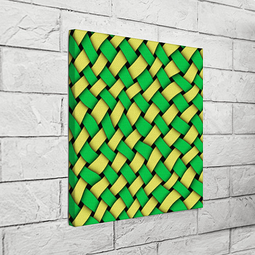 Картина квадратная Жёлто-зелёная плетёнка - оптическая иллюзия / 3D-принт – фото 3