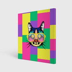 Холст квадратный Кот в стиле поп-арт, цвет: 3D-принт