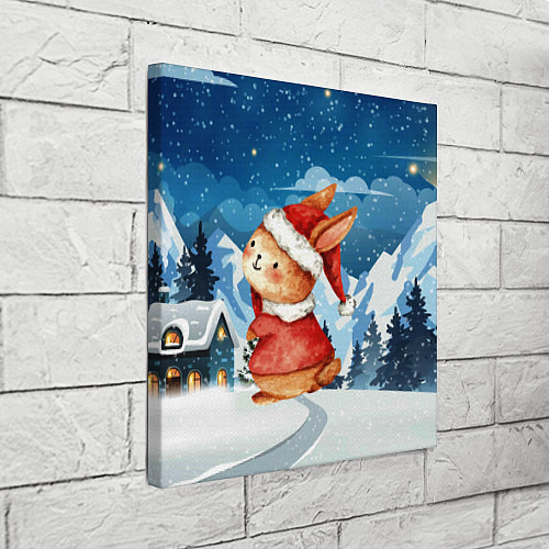 Картина квадратная Новогодний заяц снежный фон / 3D-принт – фото 3