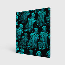 Холст квадратный Неоновые медузы, цвет: 3D-принт