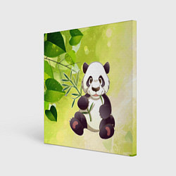 Холст квадратный Панда на фоне листьев, цвет: 3D-принт