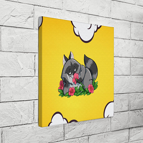 Картина квадратная Влюбленный енот нюхает цветок / 3D-принт – фото 3