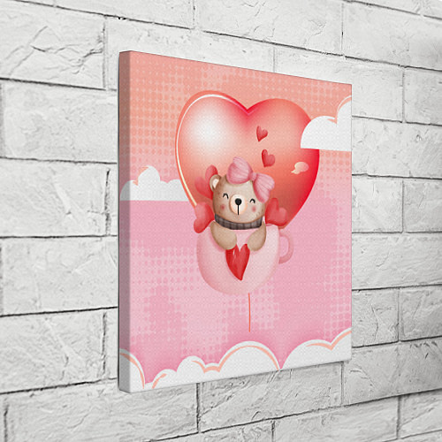 Картина квадратная Мишка в чашке с сердечком / 3D-принт – фото 3