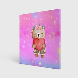 Холст квадратный Милый мишка с сердечком, цвет: 3D-принт