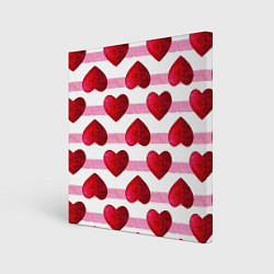 Холст квадратный Сердечки и полоски - паттерн на день святого вален, цвет: 3D-принт