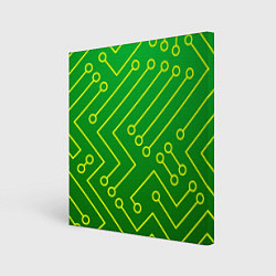 Холст квадратный Технический зелёный паттерн с жёлтыми лучами, цвет: 3D-принт