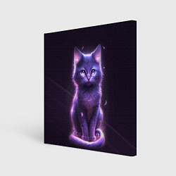 Холст квадратный Неоновый котик в лесу, цвет: 3D-принт