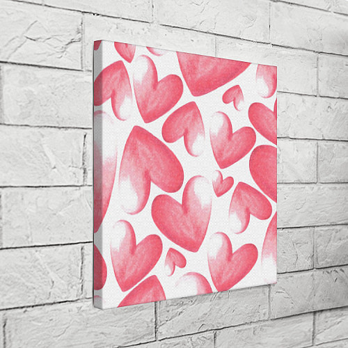 Картина квадратная Розовые акварельные сердца - паттерн / 3D-принт – фото 3