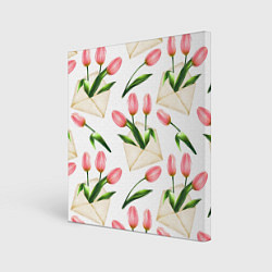 Холст квадратный Тюльпаны в конвертах - паттерн, цвет: 3D-принт