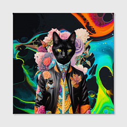 Холст квадратный Модный чёрный кот - нейросеть - мода, цвет: 3D-принт — фото 2