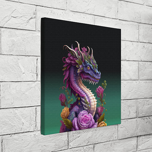 Картина квадратная Неоновый дракон с цветами / 3D-принт – фото 3