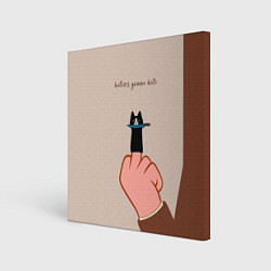 Холст квадратный Котик с ножиком и средний палец - текстура холста, цвет: 3D-принт