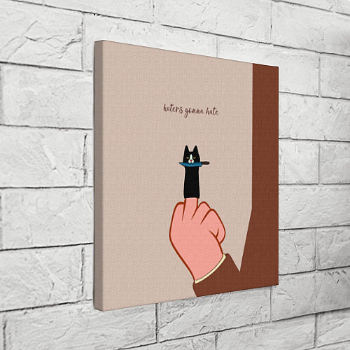 Картина квадратная Котик с ножиком и средний палец - текстура холста / 3D-принт – фото 3