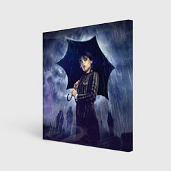 Холст квадратный Уэнсдей Аддамс с зонтом, цвет: 3D-принт