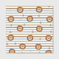 Холст квадратный Лев и якори: полосы - паттерн, цвет: 3D-принт — фото 2