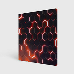 Холст квадратный Неоновые соты в стиле киберпанка, цвет: 3D-принт