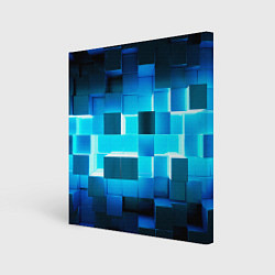 Холст квадратный Неоновые кубы с подсветкой, цвет: 3D-принт