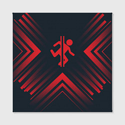 Холст квадратный Красный символ Portal на темном фоне со стрелками, цвет: 3D-принт — фото 2