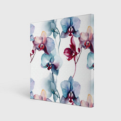 Холст квадратный Голубая орхидея акварель - паттерн, цвет: 3D-принт