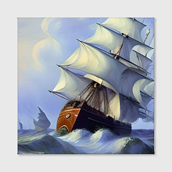 Холст квадратный Корабль плывет по бушующему морю, цвет: 3D-принт — фото 2