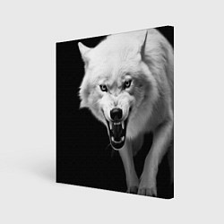 Холст квадратный Агрессивный белый волк, цвет: 3D-принт