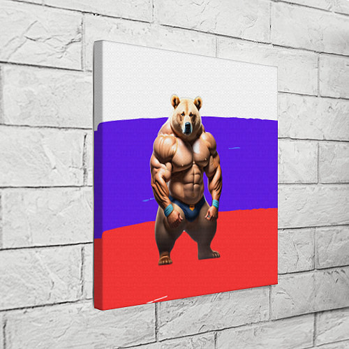 Картина квадратная Накаченный медведь на Российском флаге / 3D-принт – фото 3