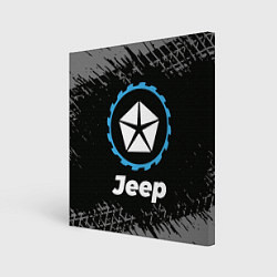 Холст квадратный Jeep в стиле Top Gear со следами шин на фоне, цвет: 3D-принт