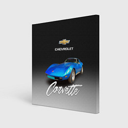 Холст квадратный Синий Chevrolet Corvette 70-х годов, цвет: 3D-принт