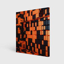 Холст квадратный Чёрные и оранжевые кубики, цвет: 3D-принт