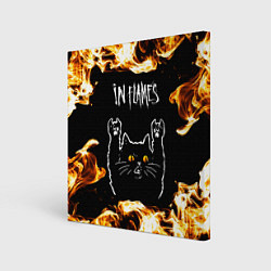 Холст квадратный In Flames рок кот и огонь, цвет: 3D-принт